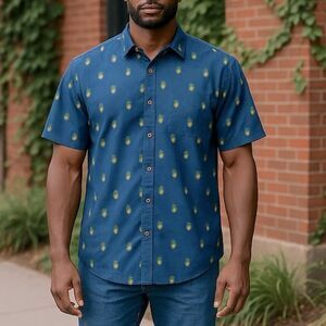 Havanera Pineapple Print Cotton Button Up Shirt Size XXL